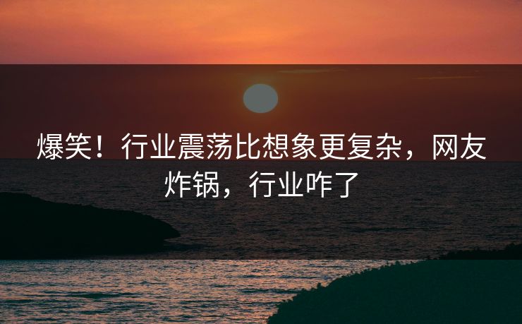 爆笑！行业震荡比想象更复杂，网友炸锅，行业咋了